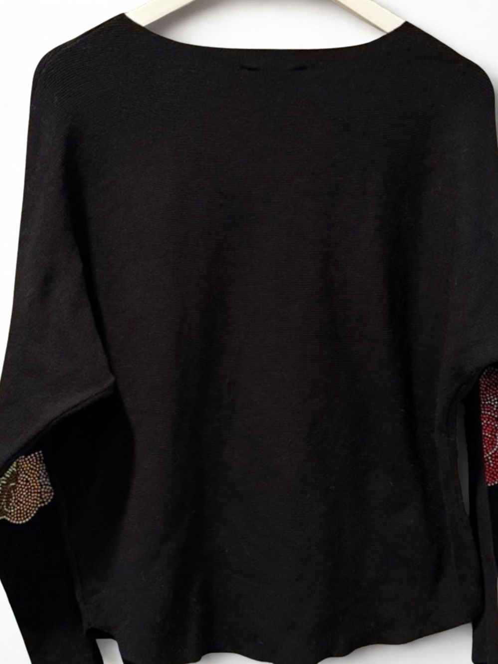 Black Sweater with Multicolor Rhinestone Roses - Picture 3 of 3